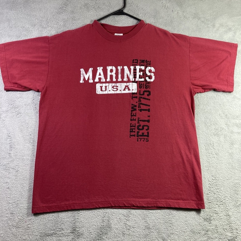 Marines Shirt Adult XL Red Military Graphic Tee Short Sleeve Crewneck Cotton